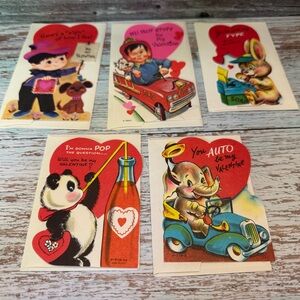 Vintage Valentine's Day Cards Set of 5 with envelopes